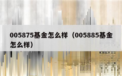 005875基金怎么样（005885基金怎么样）
