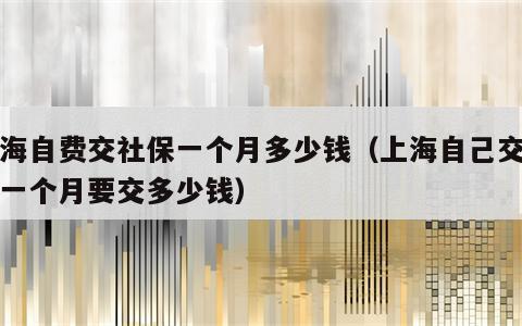 上海自费交社保一个月多少钱（上海自己交社保一个月要交多少钱）
