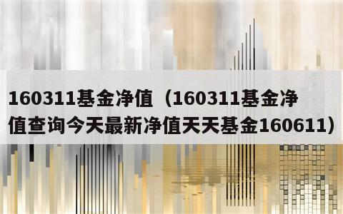 160311基金净值（160311基金净值查询今天最新净值天天基金160611）