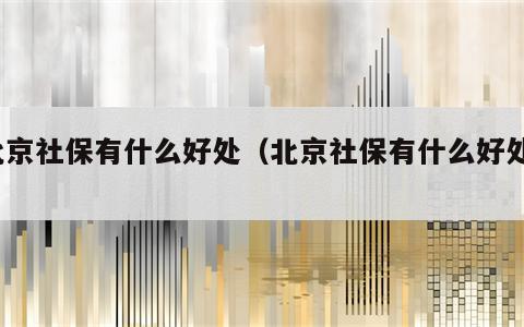 北京社保有什么好处（北京社保有什么好处?）