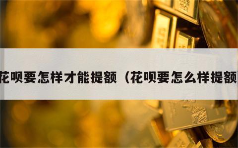 花呗要怎样才能提额（花呗要怎么样提额）