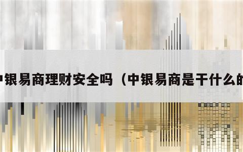 中银易商理财安全吗（中银易商是干什么的）