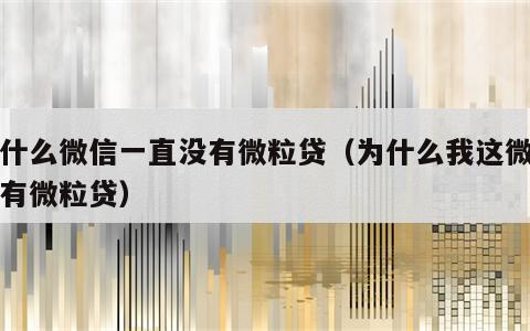 为什么微信一直没有微粒贷（为什么我这微信没有微粒贷）