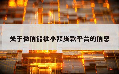 关于微信能批小额贷款平台的信息